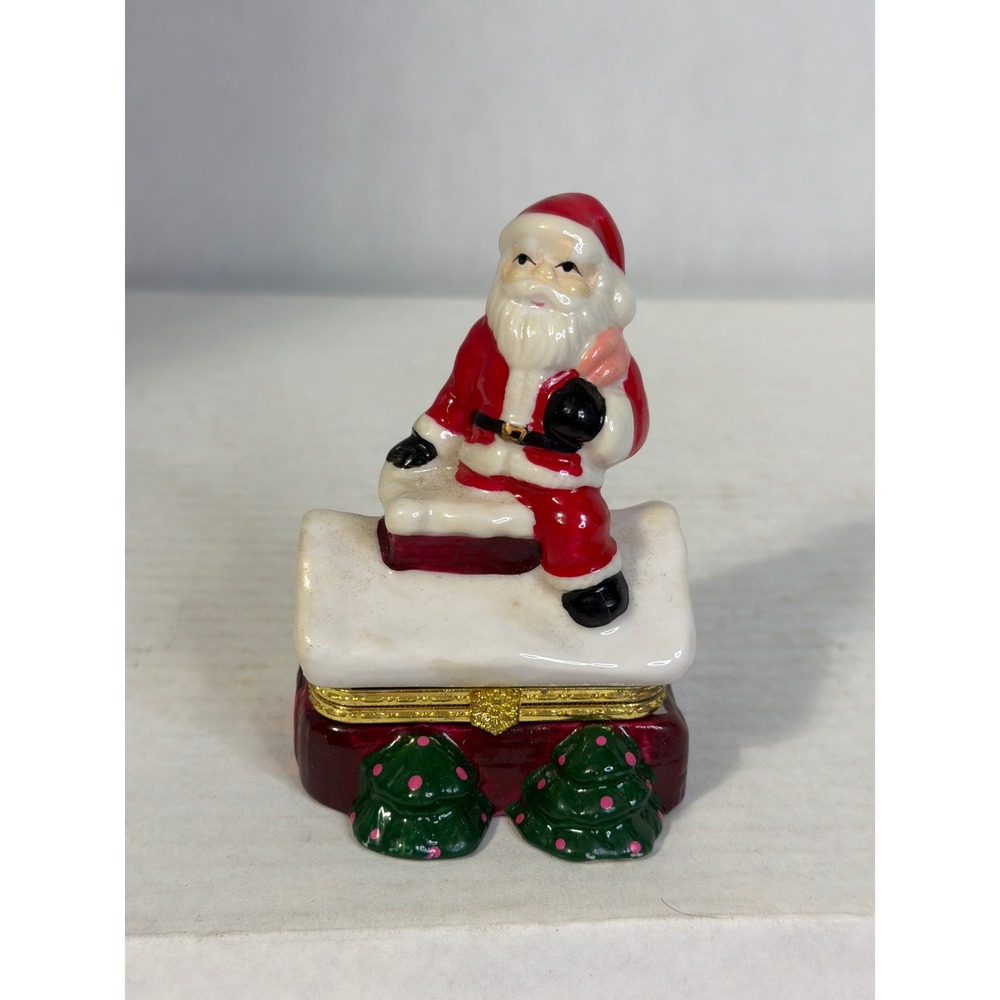 Ks Collection Santa Claus on Chimney Ceramic Hinged Trinket Box Christmas Decor
